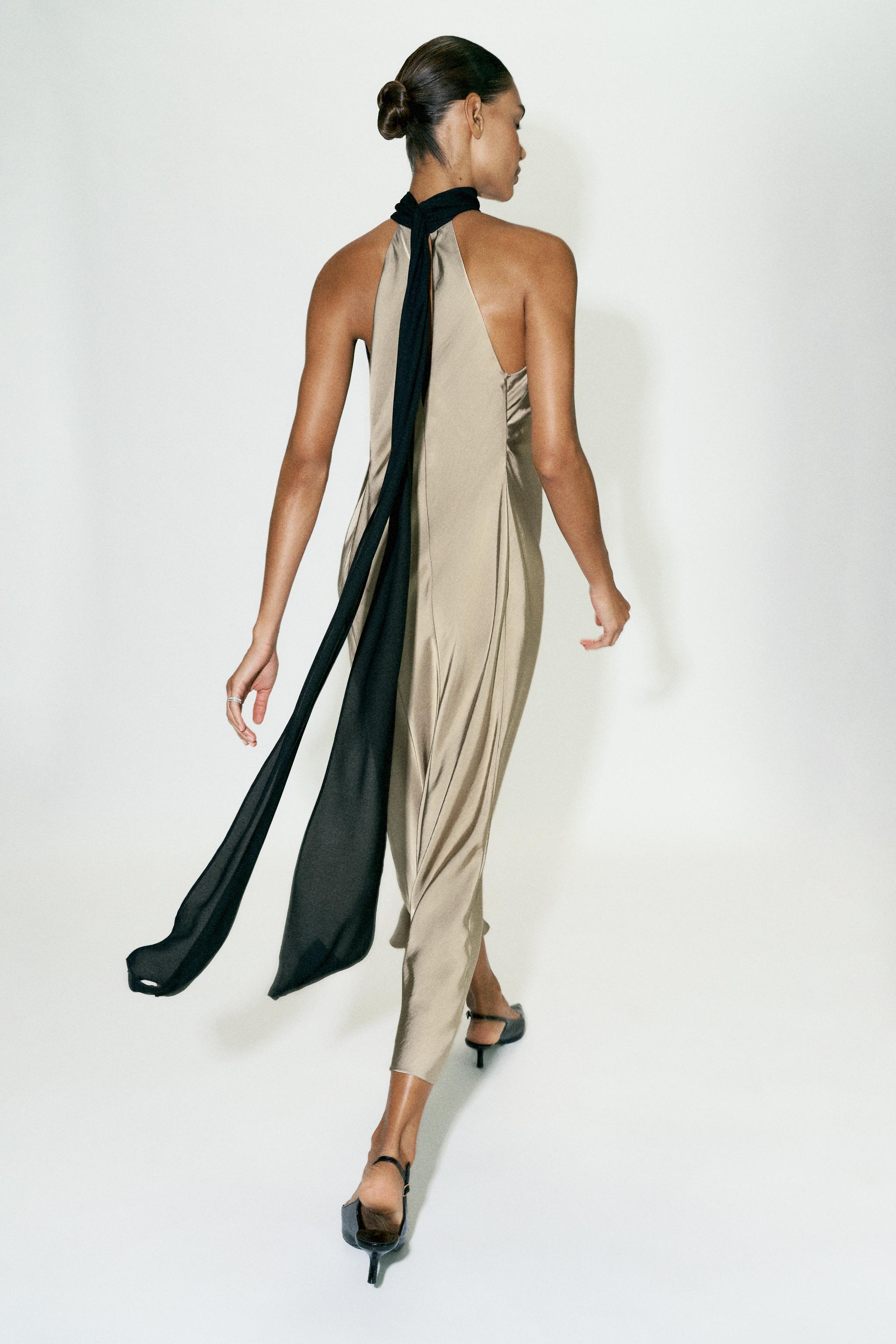 COMBINED BOW HALTER DRESS