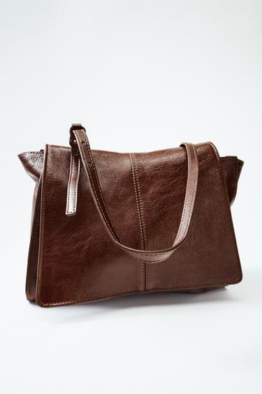 LEATHER MINI TOTE BAG WITH DOUBLE POCKET - Brown by Zara