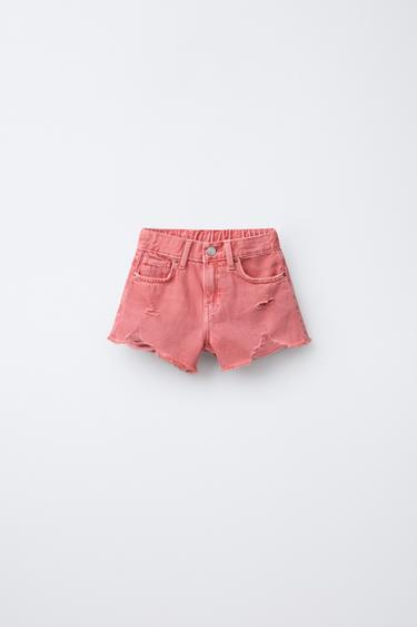 RIPPED DENIM BERMUDA SHORTS - Red by Zara