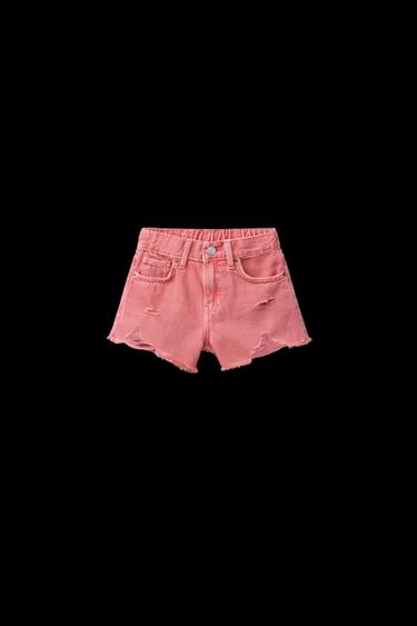 Zara RIPPED DENIM SHORTS - Red - Image 0