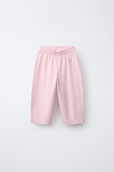 PANTALON À JAMBES LARGES EN PIQUÉ - Rose clair de Zara