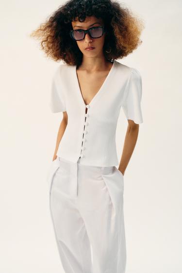 SHORT SLEEVE CARDIGAN - White by Zara