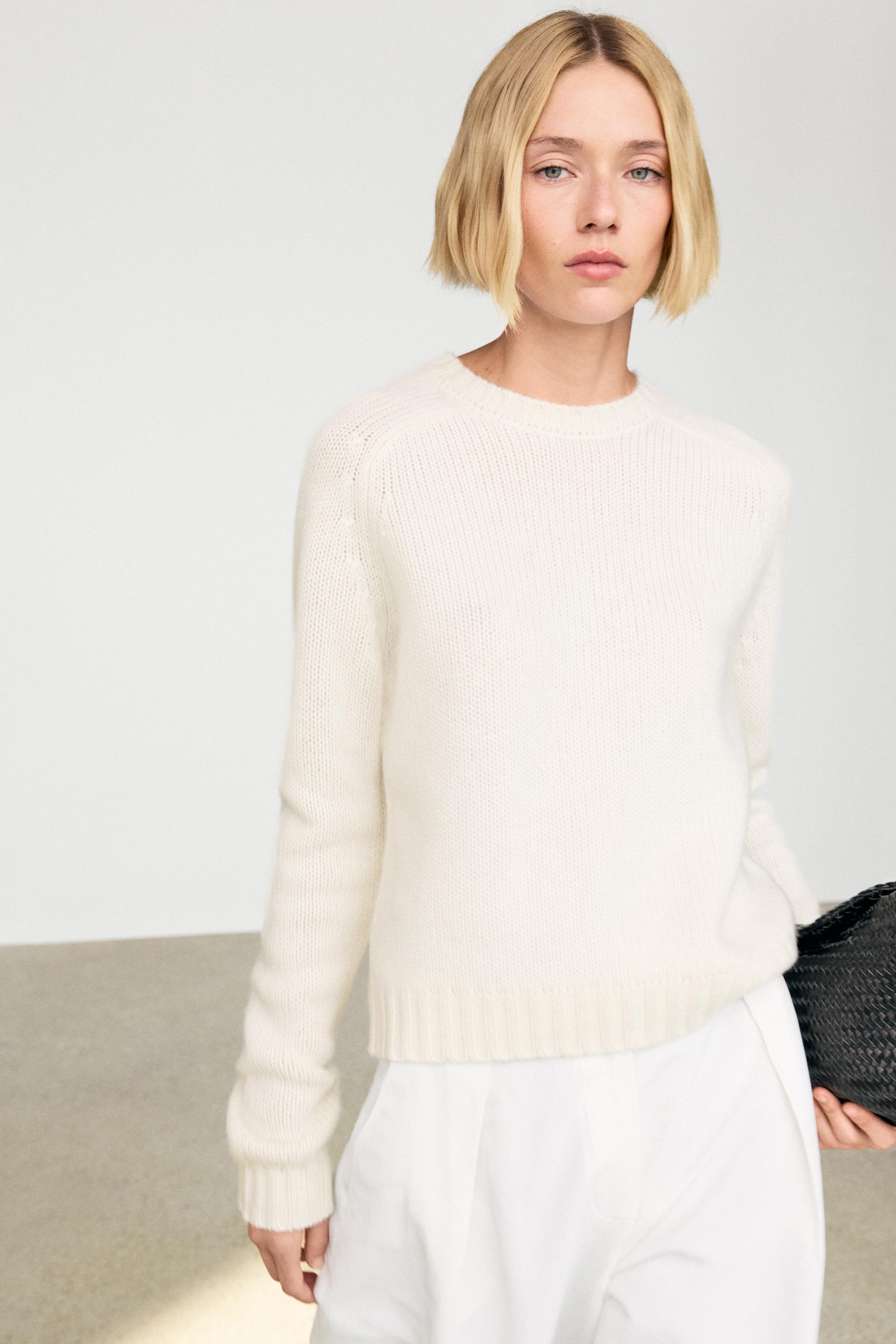 100% cashmere cropped knit sweater — Yellow