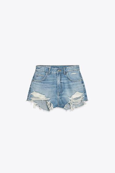 HIGH-WAIST CURVED DENIM SHORTS - Blue by Zara