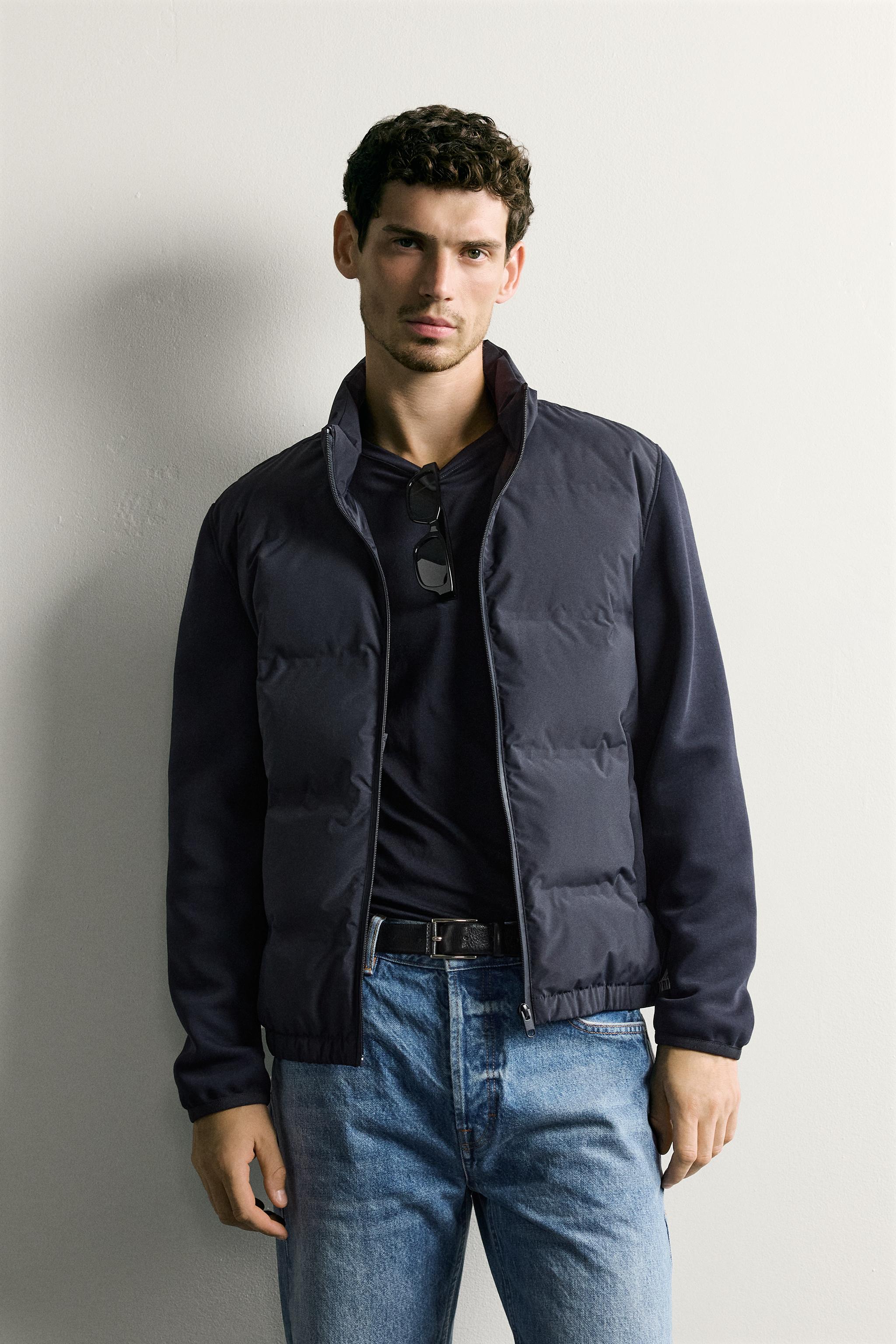 COMBINATION PUFFER JACKET — Navy blue