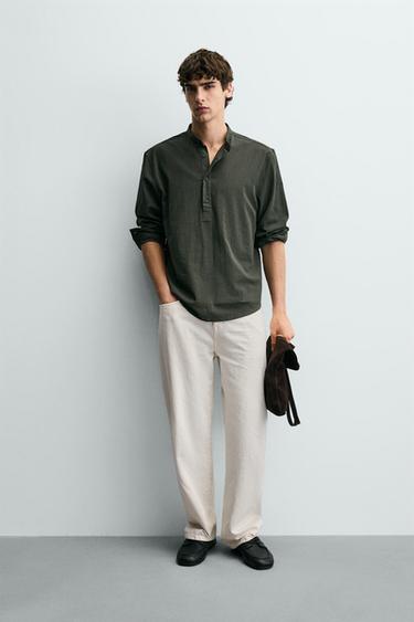 CAMISA EFECTO ENGURRADO - Caqui escuro de Zara