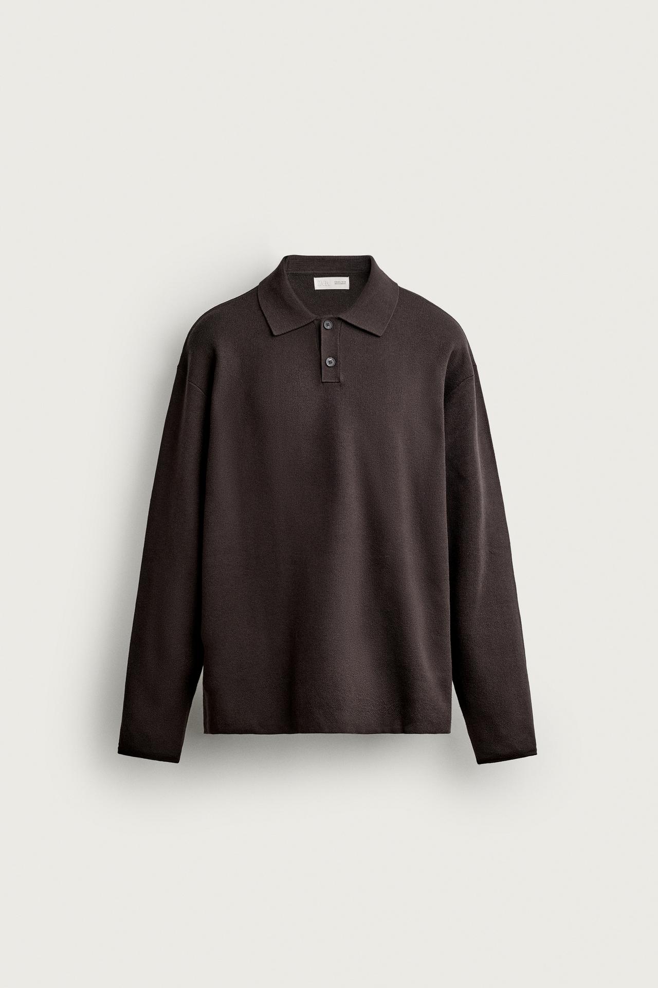 SOFT KNIT POLO SHIRT — Brown