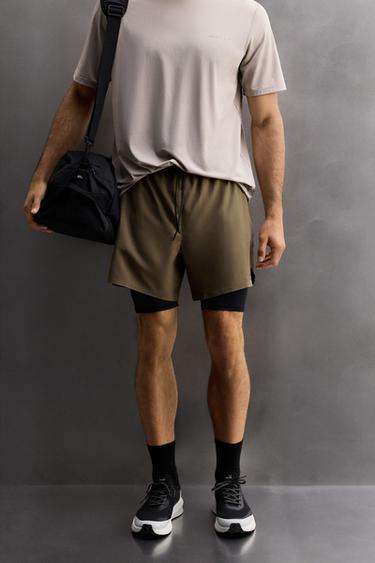 2-IN-1 TRAINING SHORTS - Dark khaki by Zara