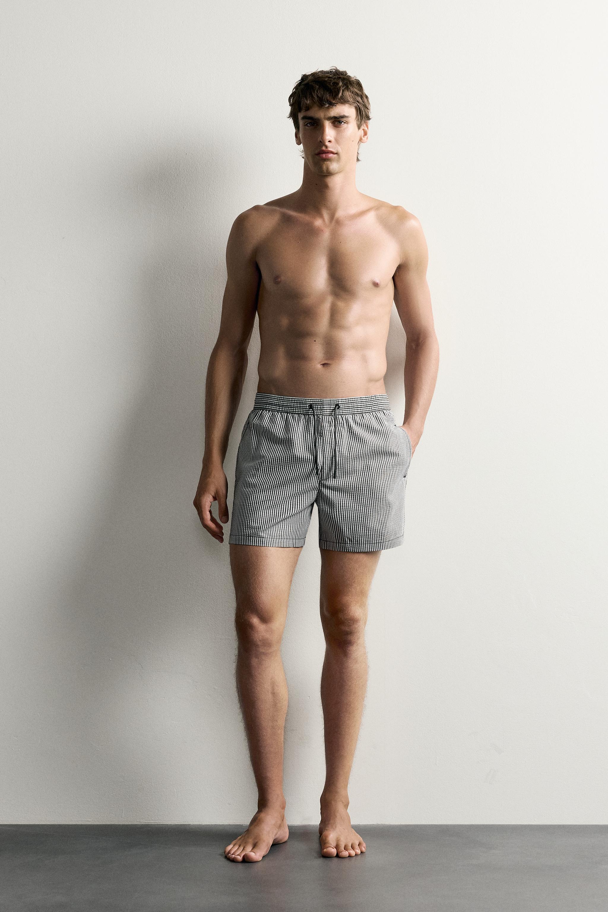 SEERSUCKER MID-LENGTH SWIMSUIT — Black (alternate view)