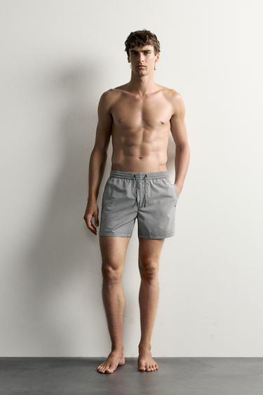MID-LENGTH SEERSUCKER SWIMMING TRUNKS - Black by Zara - Image 0