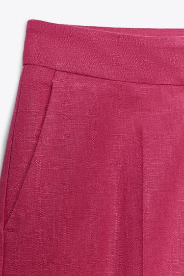 LINEN BLEND HIGH-WAIST SLIM TROUSERS - Fuchsia by Zara - Image 4