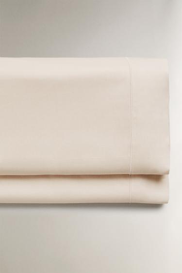 SATEEN FLAT SHEET WITH TRIM (300 THREAD COUNT) - Beige by Zara