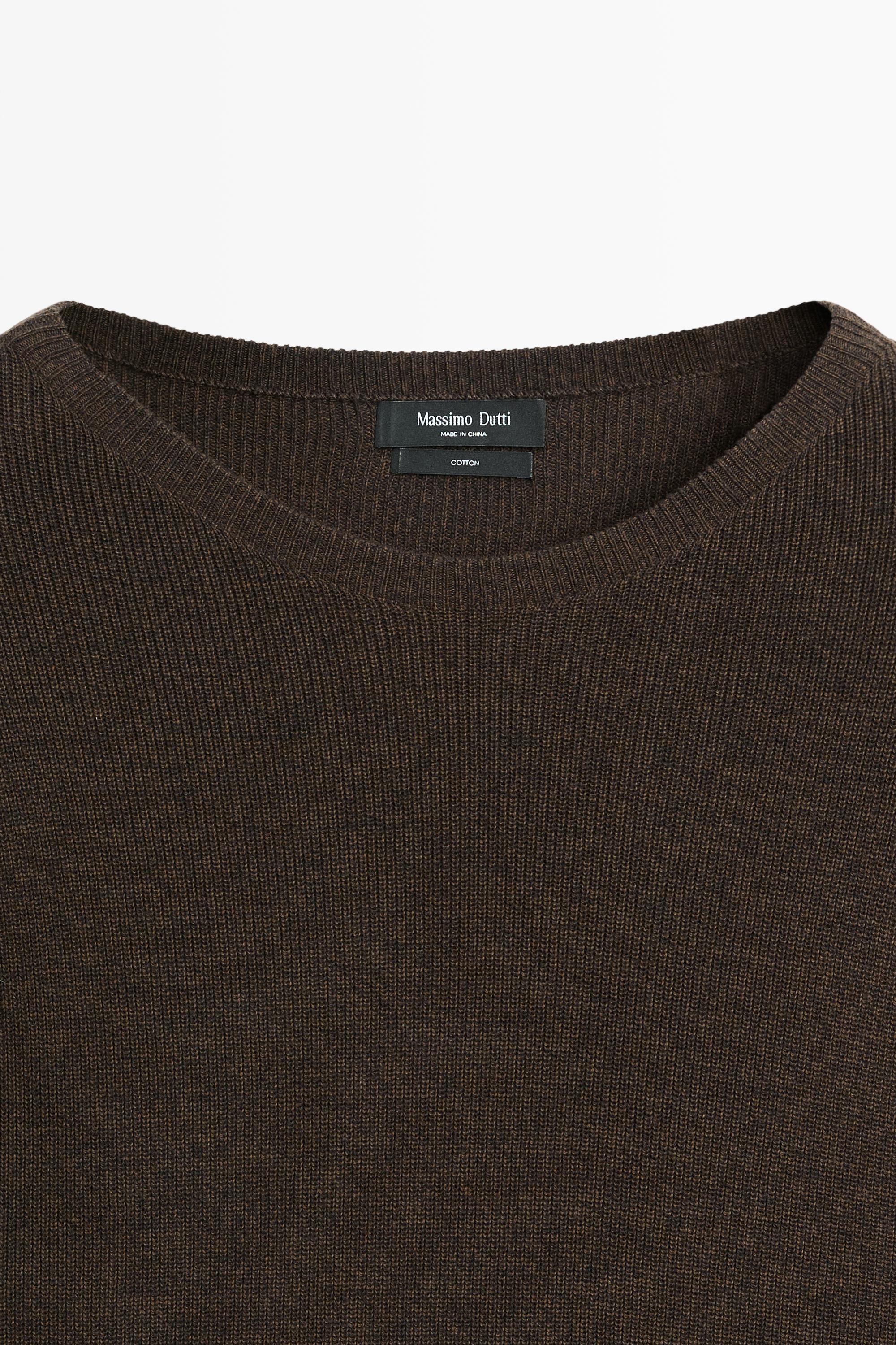 Pull col rond mouliné en pur coton