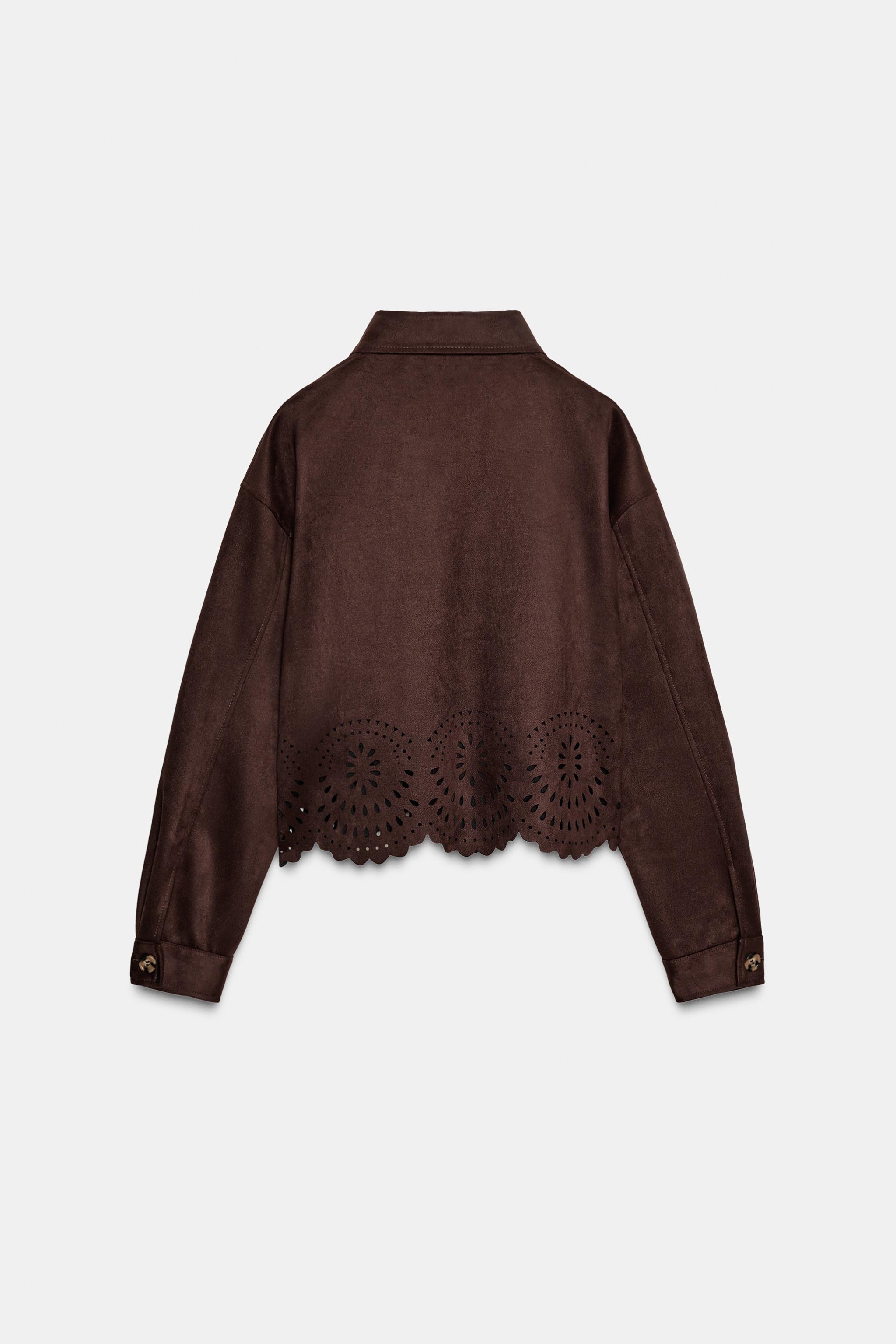 DIE-CUT HEM FAUX SUEDE JACKET