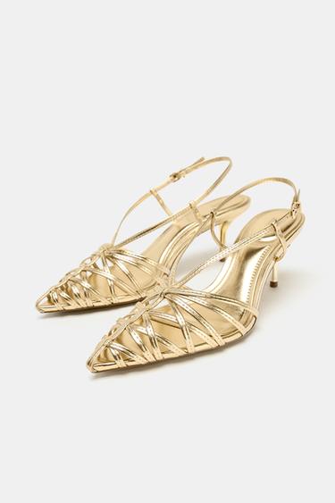 CHAUSSURES OUVERTES À L'ARRIÈRE À TALONS AVEC EFFET MÉTALLISÉ - Or de Zara - Image 3