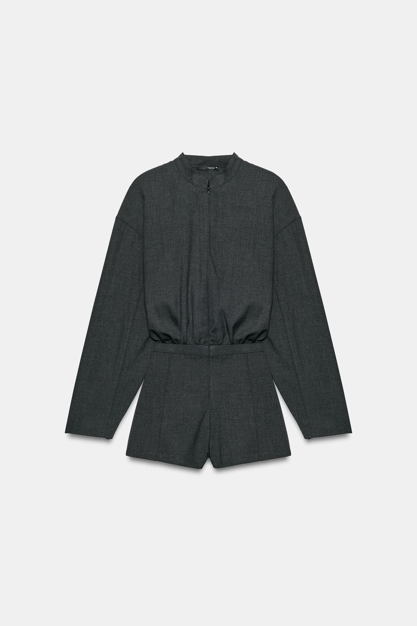 Женский комбинезон Zara Zip-Up Short Jumpsuit, цвет: Антрацитовый серый — фото 8