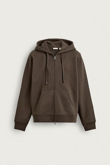 Zara HEAVYWEIGHT ZIP HOODIE - Chocolate