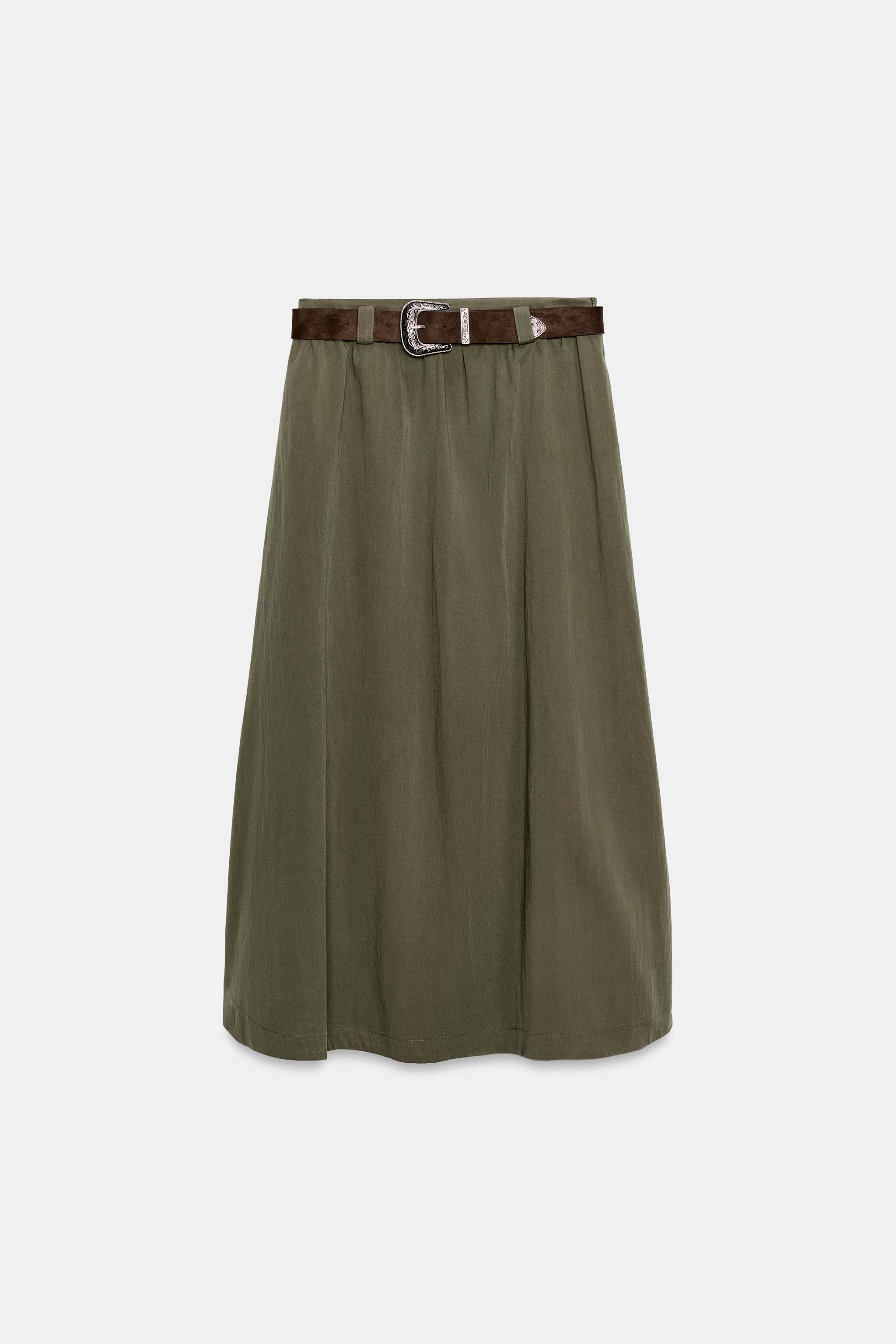 Zara Kemerli Kloş Midi Etek görsel 7