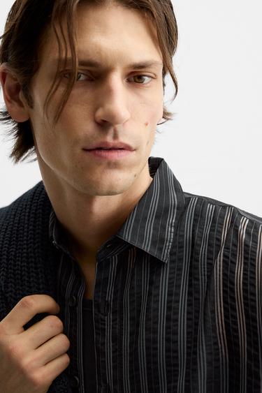 STRIPED SEMI-SHEER SHIRT - Black by Zara - Image 6