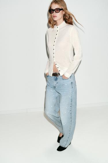 Z1975 LOOSE mid-waist PAINT-EFFECT JEANS - Light blue by Zara - Image 3