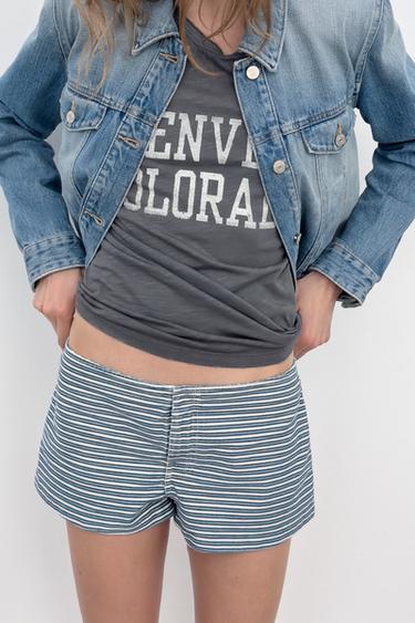 Zara MINI STRIPED SHORTS - Blue