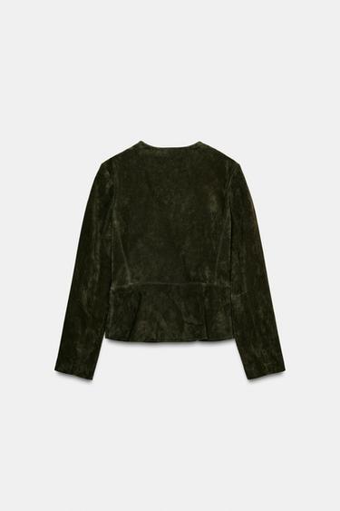 BLOUSON 100% CUIR BAS ÉVASÉ - Kaki de Zara - Image 5