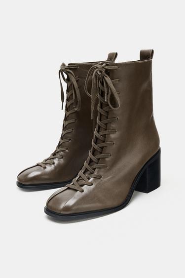 BOTTINES À LACETS EN CUIR - Gris taupe de Zara - Image 4