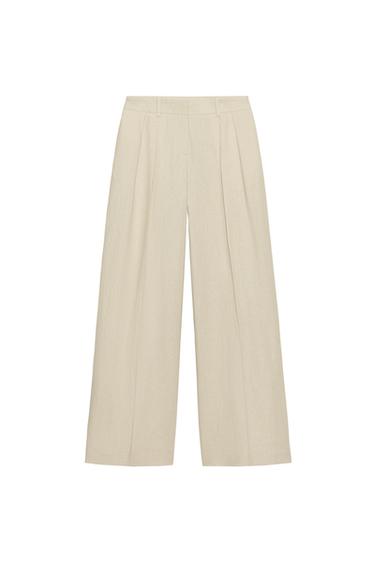 PANTALÓN ANCHO CON LINO - Beige claro de Zara