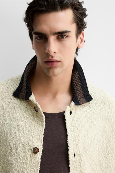 CONTRAST COLLAR CARDIGAN - Ecru by Zara - Image 5