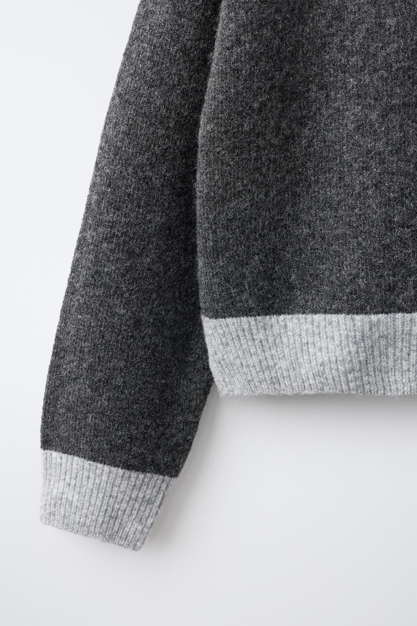 Детский свитер Zara Contrast Knit, цвет: Серый меланжевый — фото 4