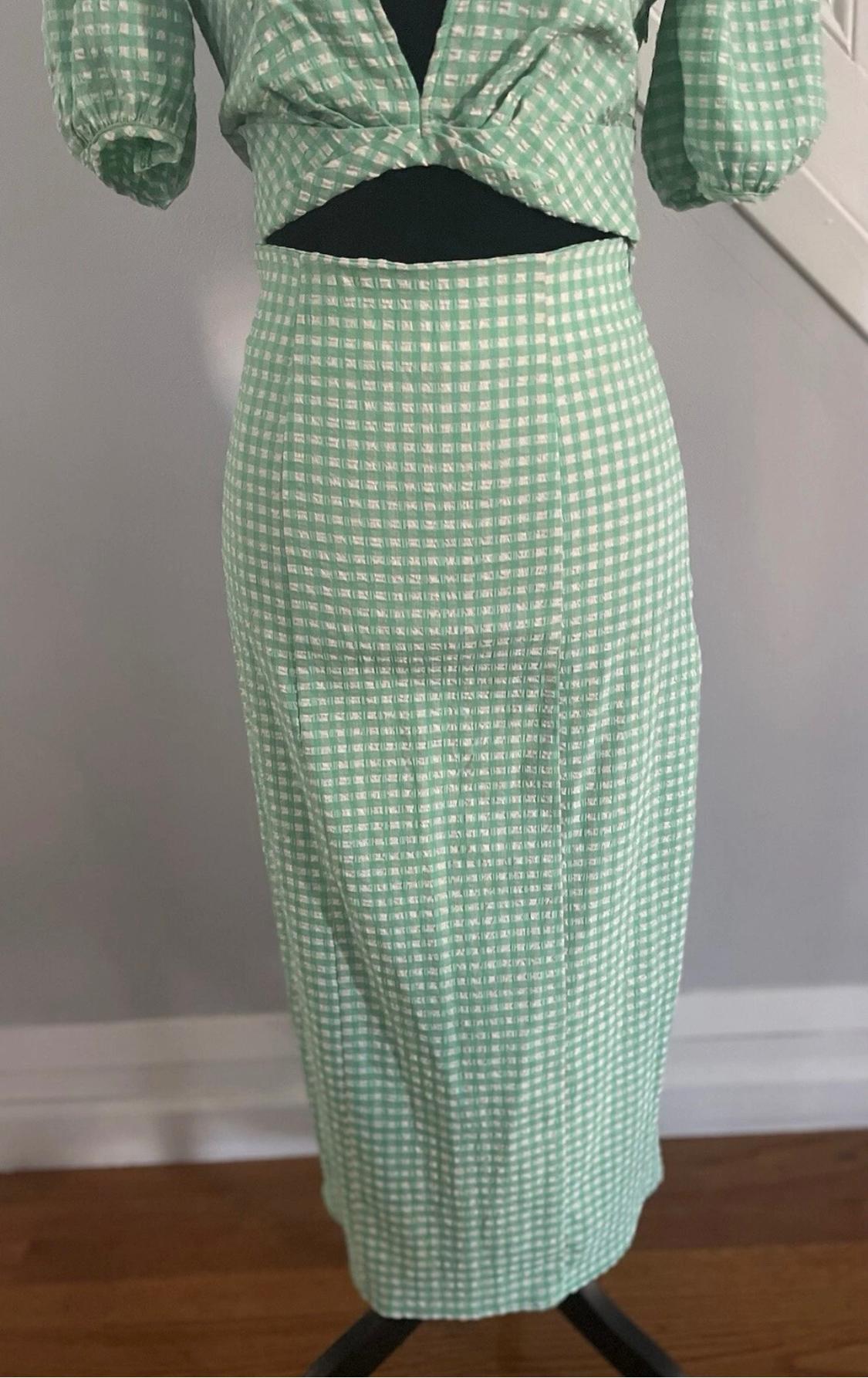 GREEN PUFF SLEEVES MIDI CUTOUT DRESS - Image 10