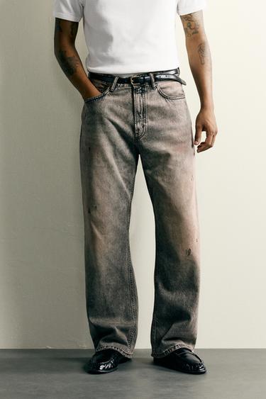Zara BAGGY FIT JEANS - Gray / Tan