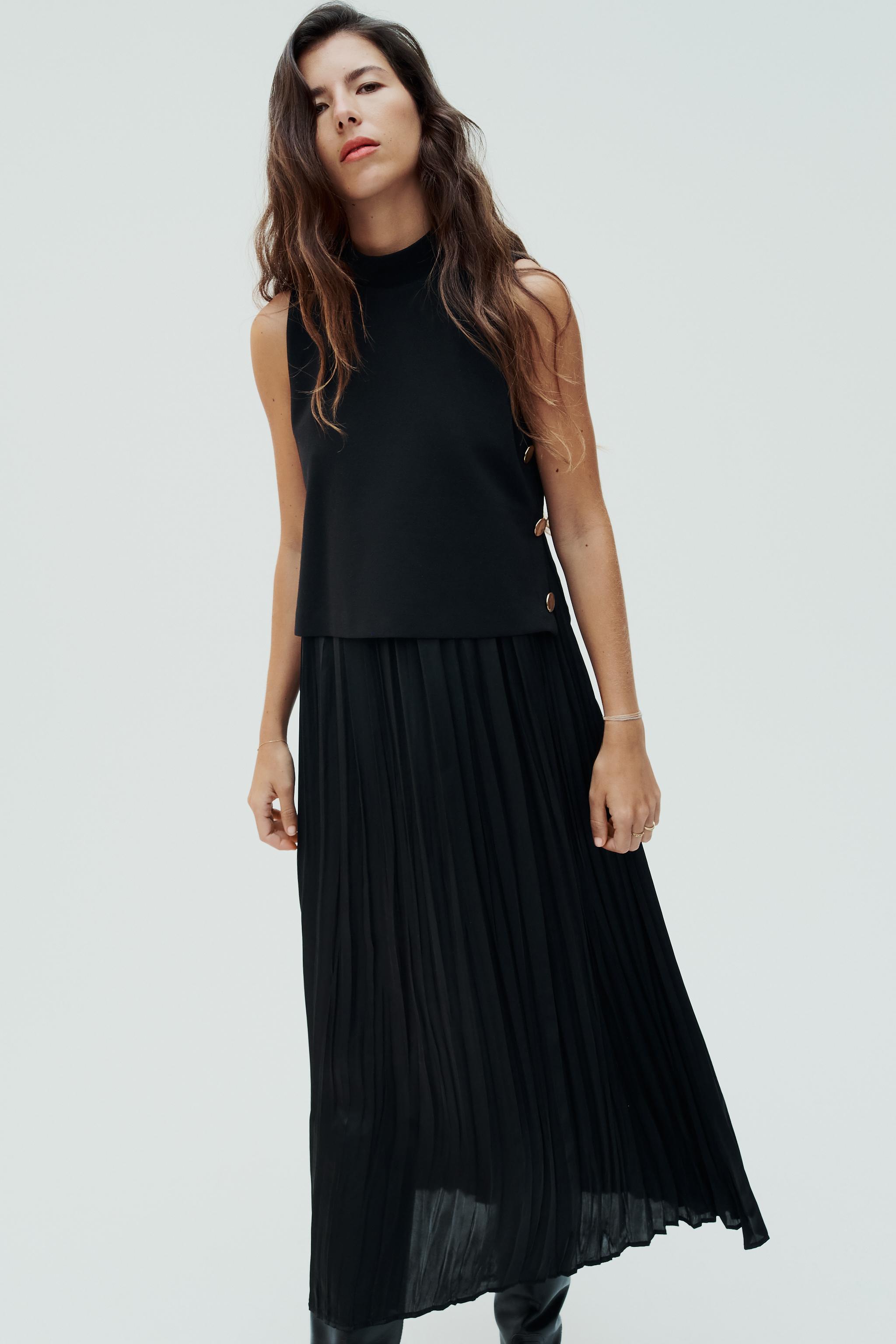 VESTIDO MIDI COMBINADO BOTONES Negro ZARA Estados Unidos de