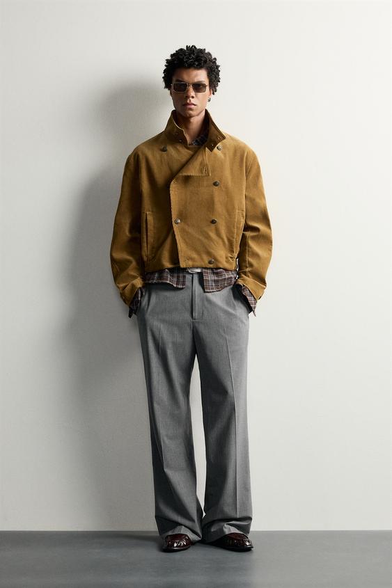 Zara CROPPED CORDUROY DOUBLE-BREASTED JACKET - Mustard - Image 0