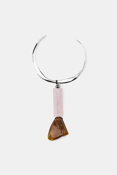 RESIN STONE CHOKER NECKLACE - Silver by Zara