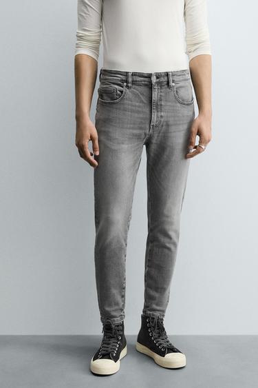 JEANS SKINNY CROPPED FIT - Gris de Zara