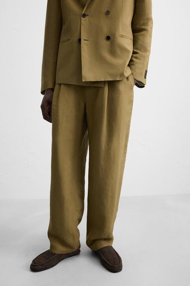 PANTALON DE COSTUME LYOCELL - LIN - Vert olive de Zara - Image 4