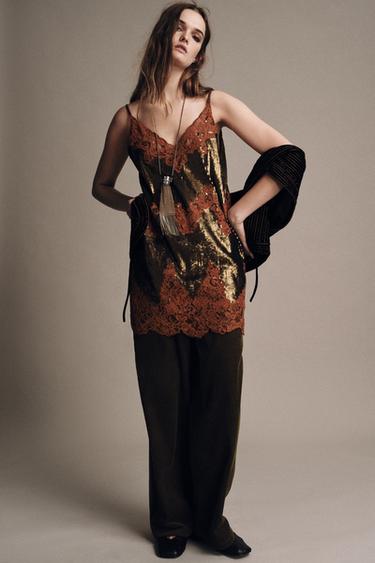 ZW COLLECTION LIMITED EDITION LACE SEQUIN DRESS - Golden by Zara - Image 1