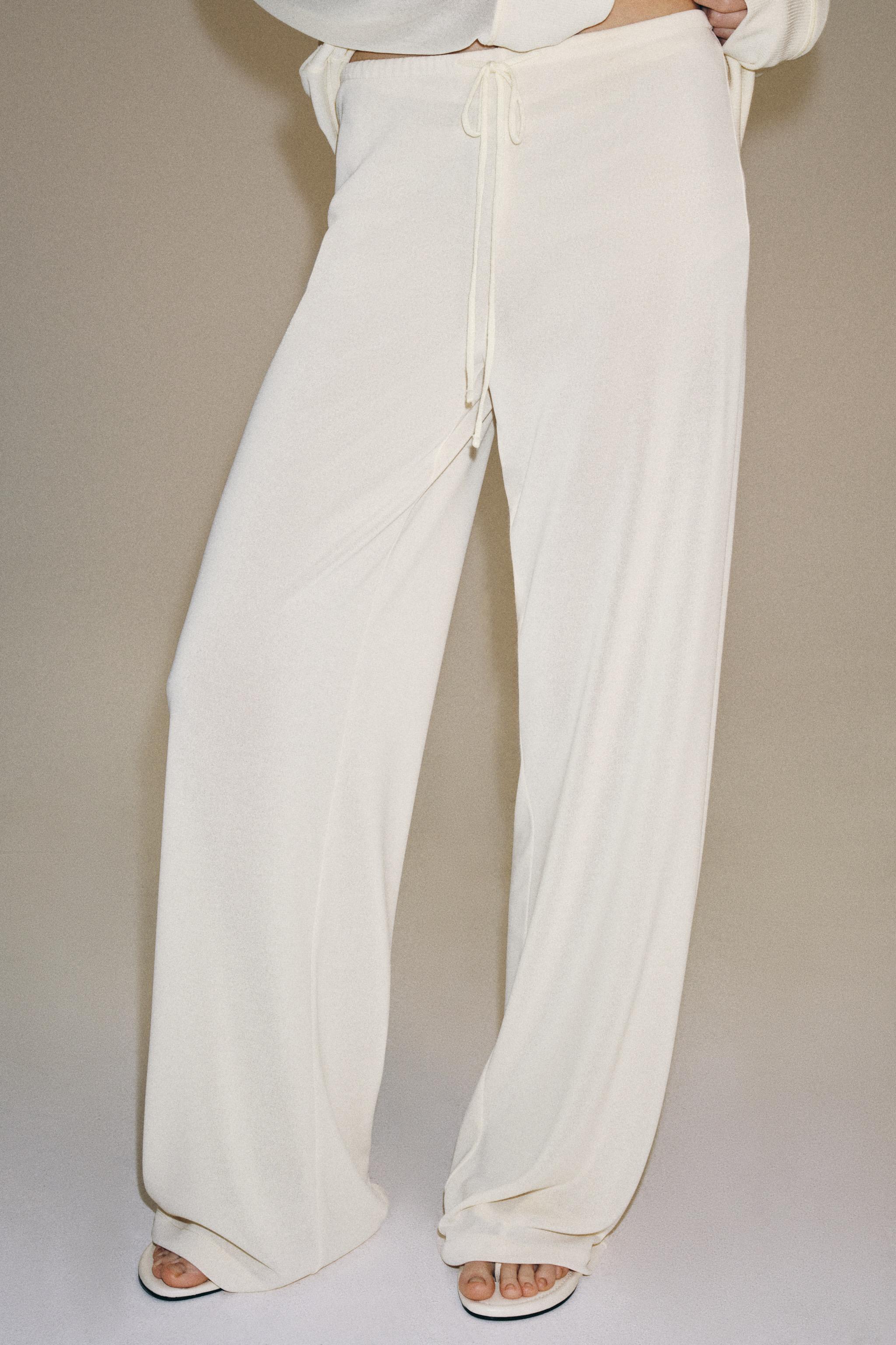 SEMI-SHEER FLOWY PANTS — Light yellow