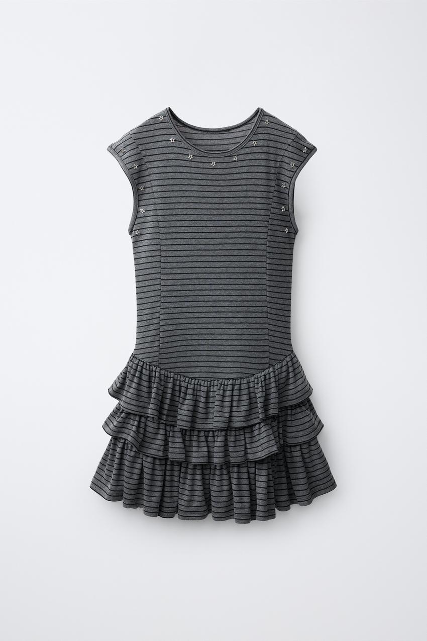 Zara - Star Studded Ruffle Dress - Gray - 12-13 Years (61,4 Inches)