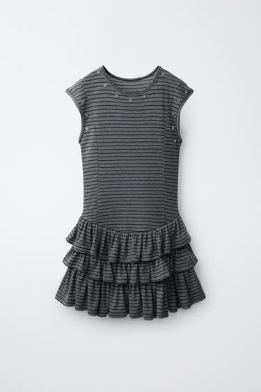 Zara STAR STUDDED RUFFLE DRESS - Gray