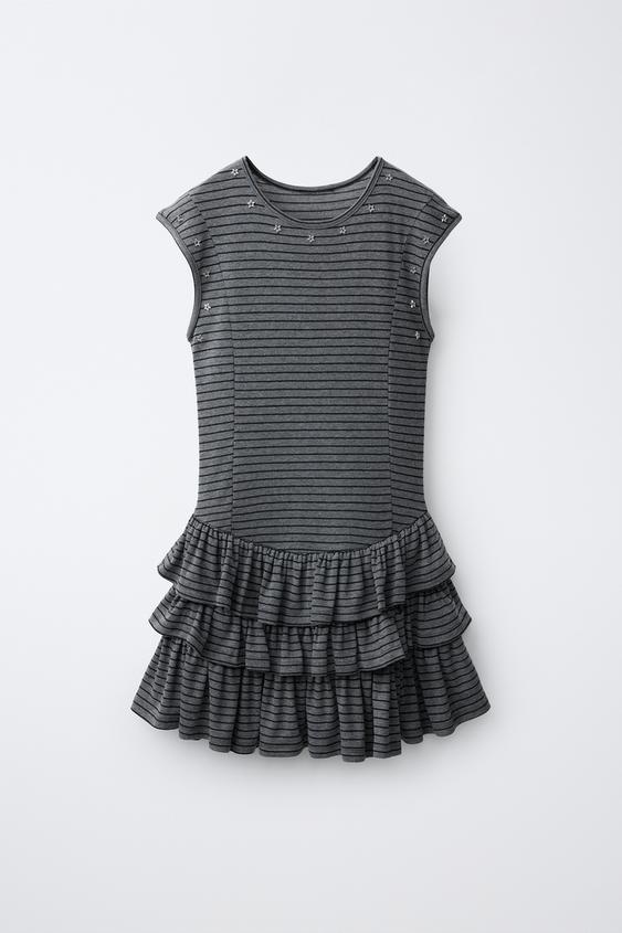 Zara 星星鉚釘荷葉邊連身裙 - 灰色 - 圖片 0