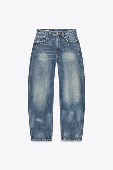 HIGH-WAIST TRF BARREL JEANS - Navy blue by Zara