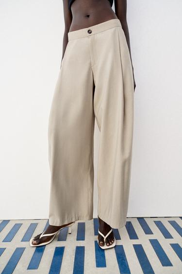 FLOWING BARREL-LEG TROUSERS - Stone by Zara