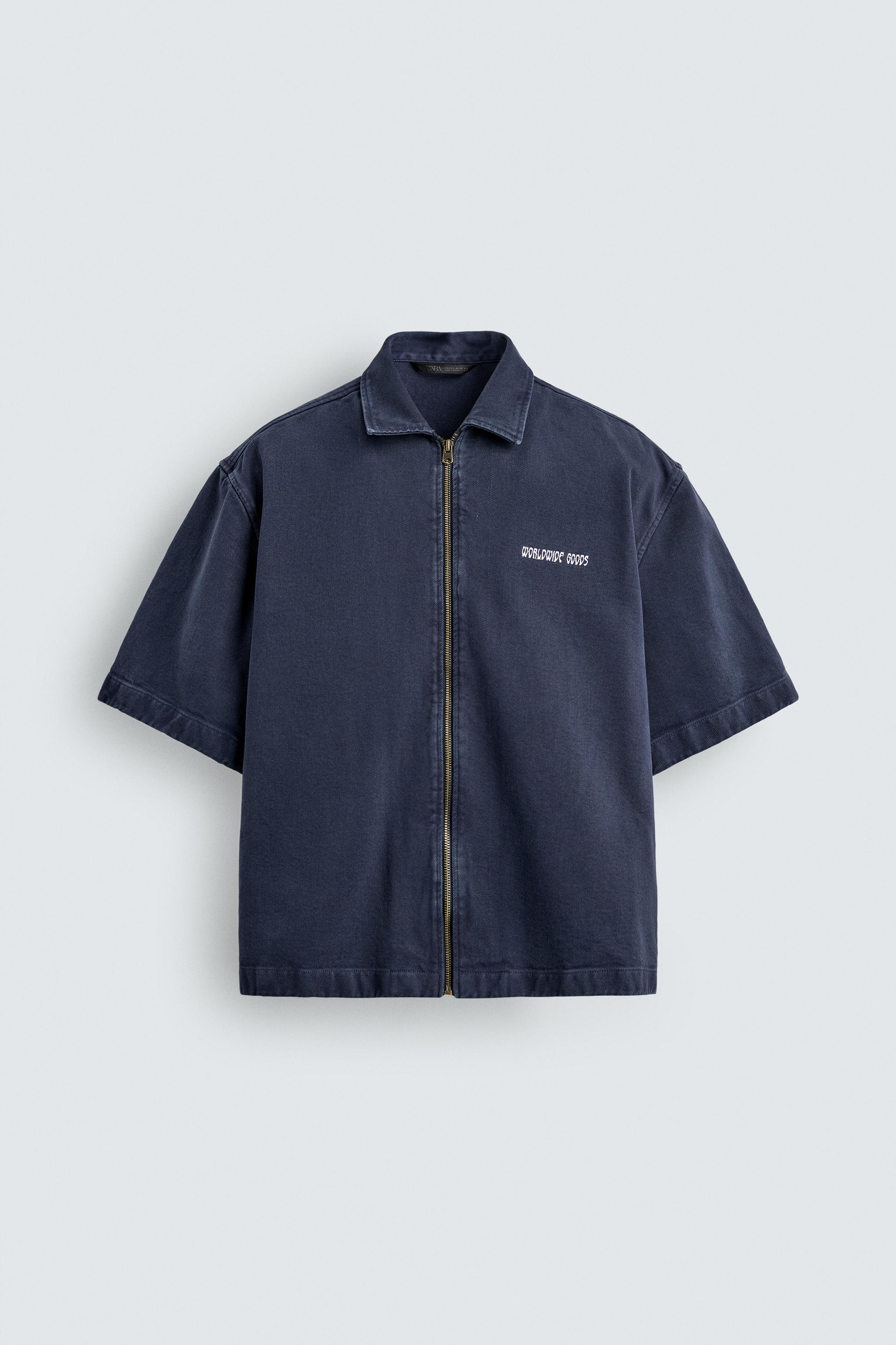 RELAXED FIT ZIP OVERSHIRT - Blue | ZARA United States