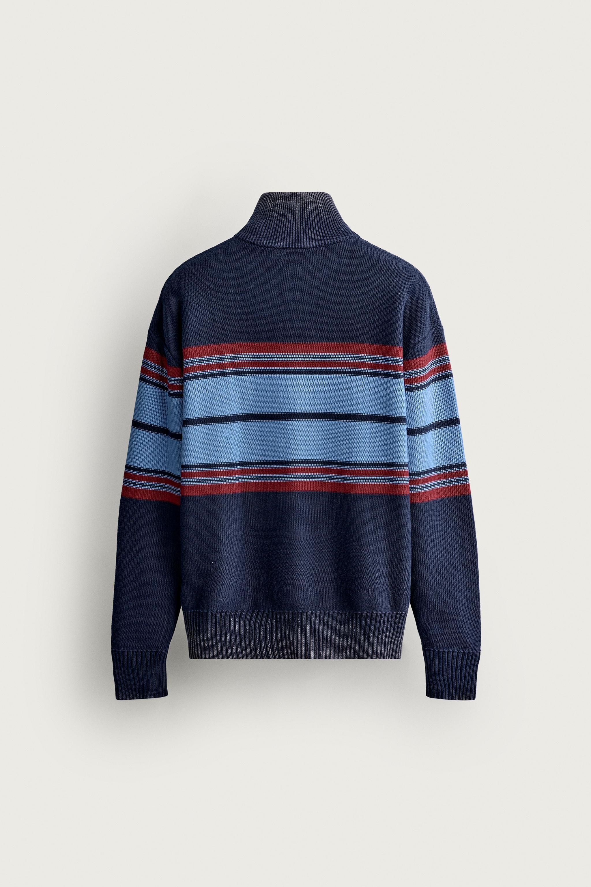 ウォッシュ加工カラーブロックニットジャケット - ブルー | ZARA Japan