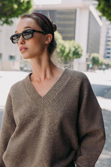 SOFT KNIT V-NECK SWEATER - Mink marl by Zara - Image 3