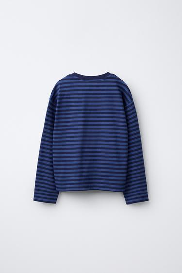 GESTREIFTES T-SHIRT MIT GESTICKTEM HERZ - Blau von Zara
