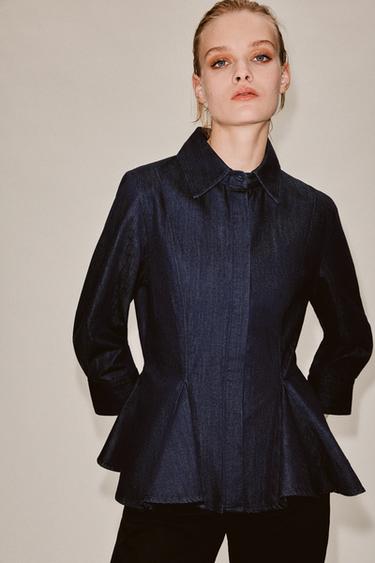 ZW COLLECTION DENIM PEPLUM SHIRT - Blue by Zara