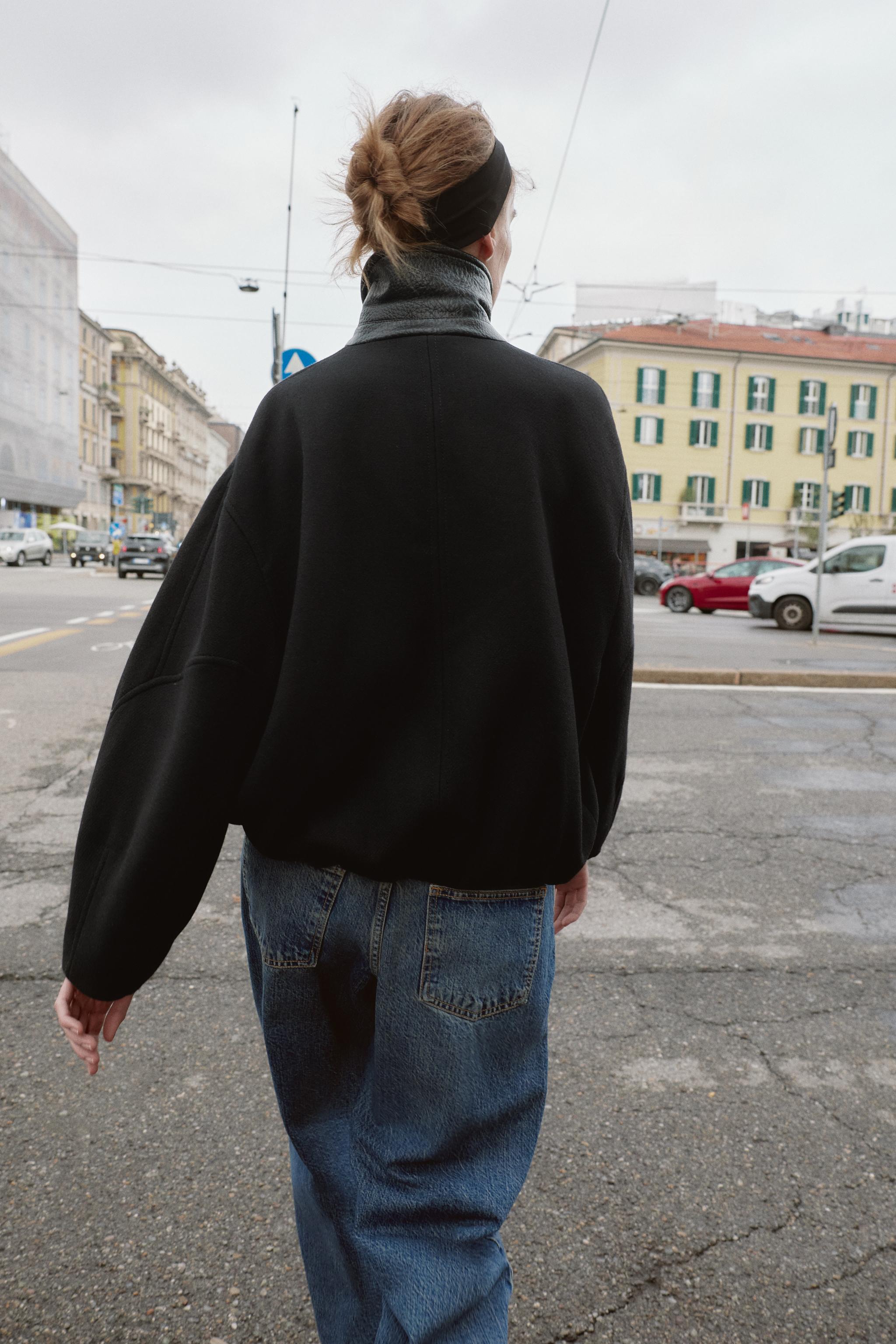 CONTRAST COLLAR WOOL BALLOON BOMBER JACKET